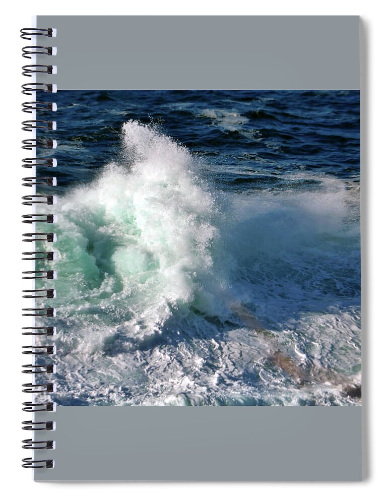 Ocean Spiral Notebook featuring the photograph Wave and Rock by William Rockwell