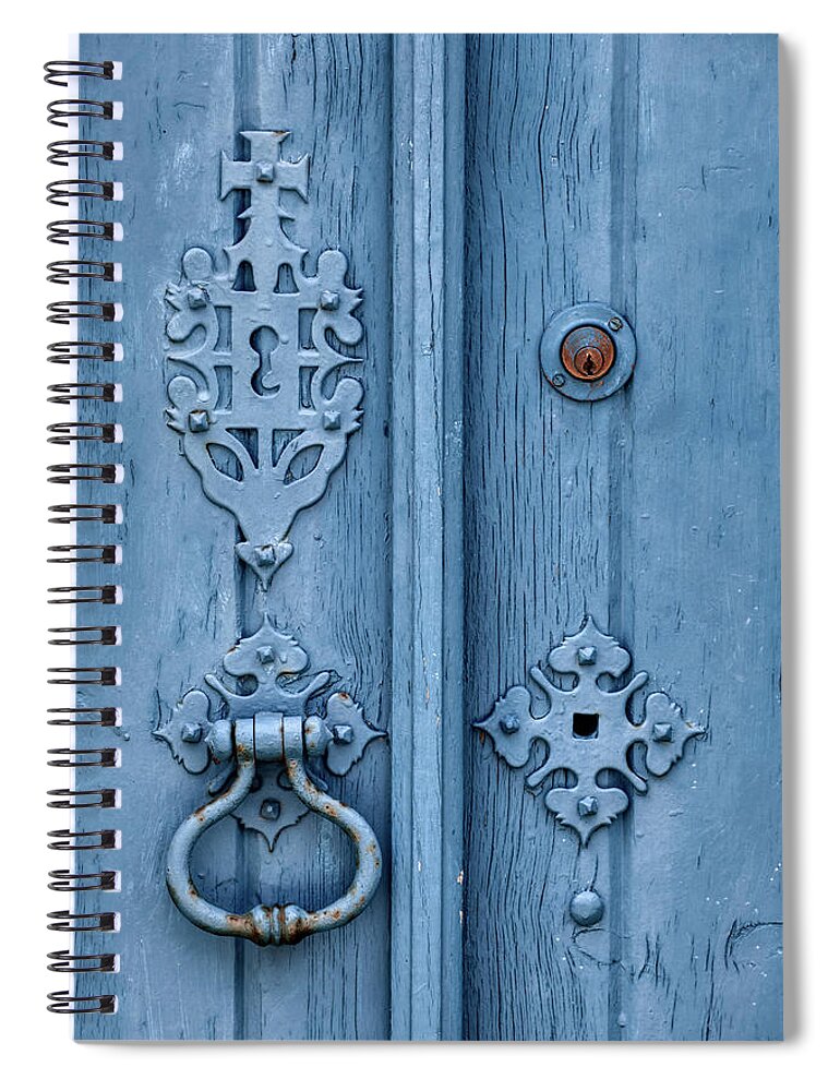 Templar Spiral Notebook featuring the photograph Weathered Blue Door Lock by David Letts