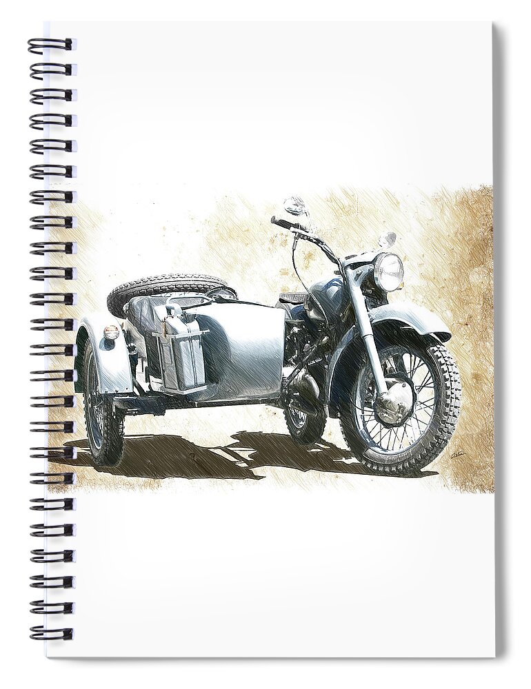 Motorcycle Spiral Notebook featuring the drawing Wehrmacht BMW 500 with Sidecar - DWP4344066 by Dean Wittle