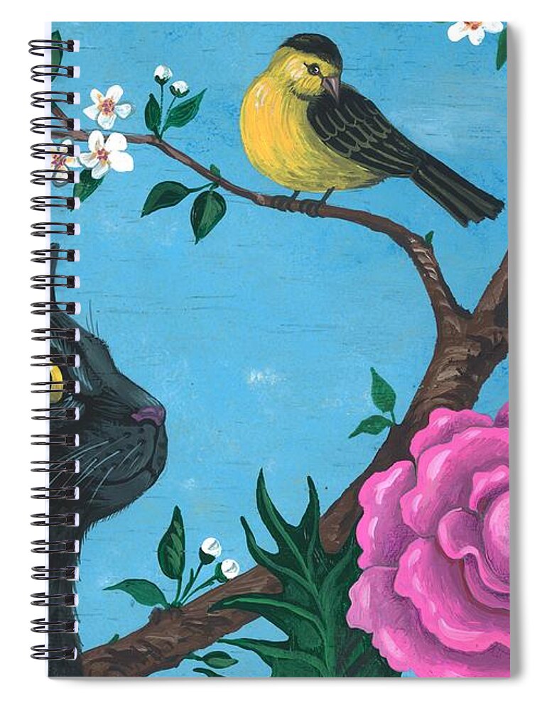 Print Spiral Notebook featuring the painting Welcome Back Birdies by Margaryta Yermolayeva