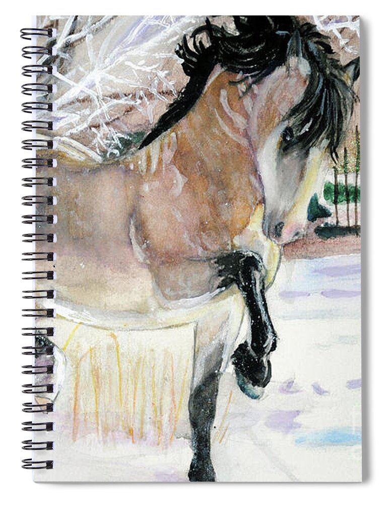 Winter Spiral Notebook featuring the mixed media Welsh Cob Country Christmas by Lori Moon