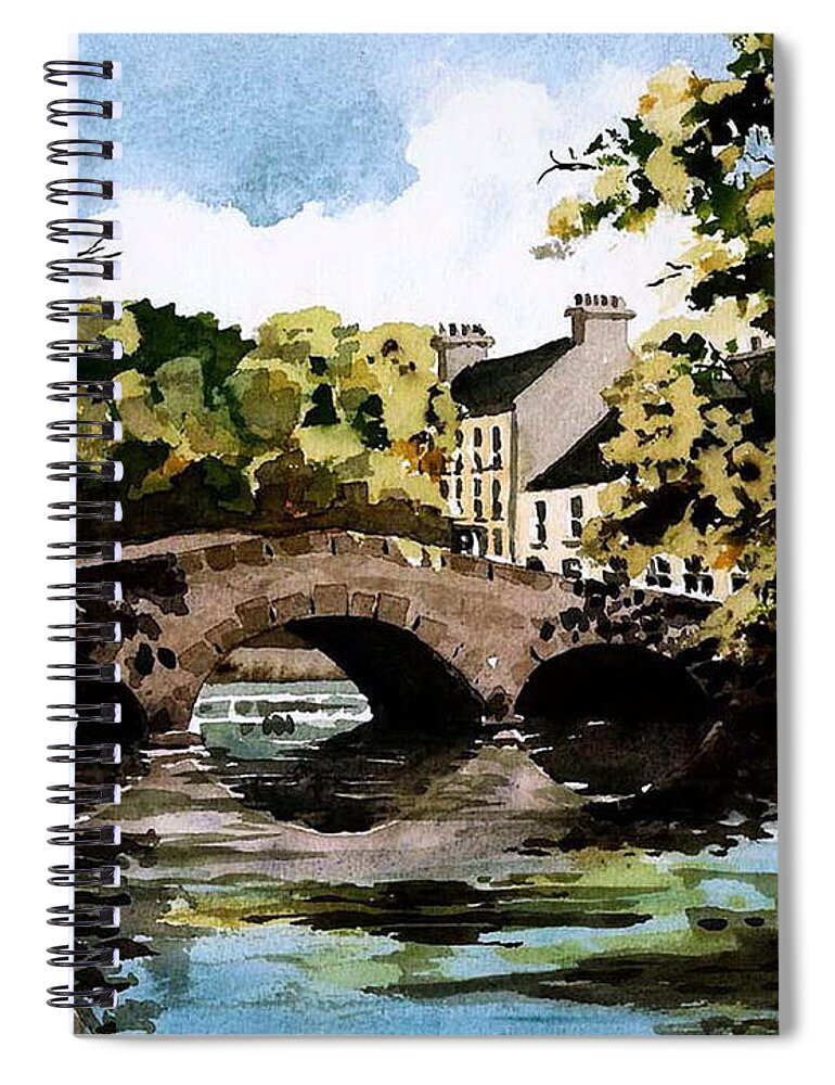 Mayo Spiral Notebook featuring the painting Westport, for the craic, Co Mayo. by Val Byrne
