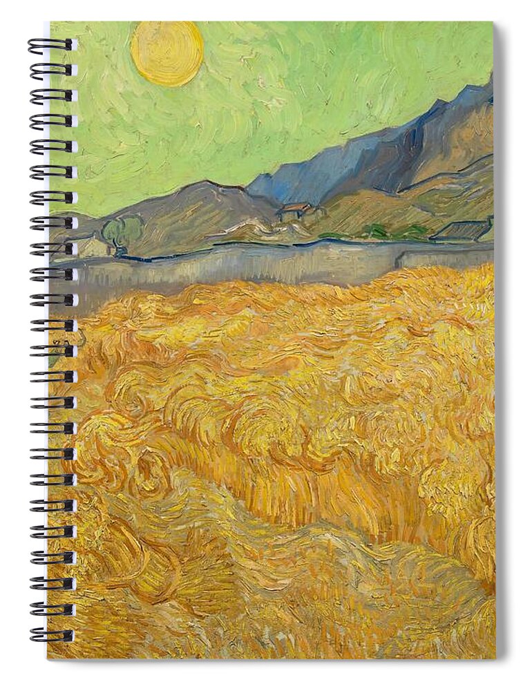 Oil On Canvas Spiral Notebook featuring the painting Wheatfield with a Reaper. by Vincent van Gogh -1853-1890-