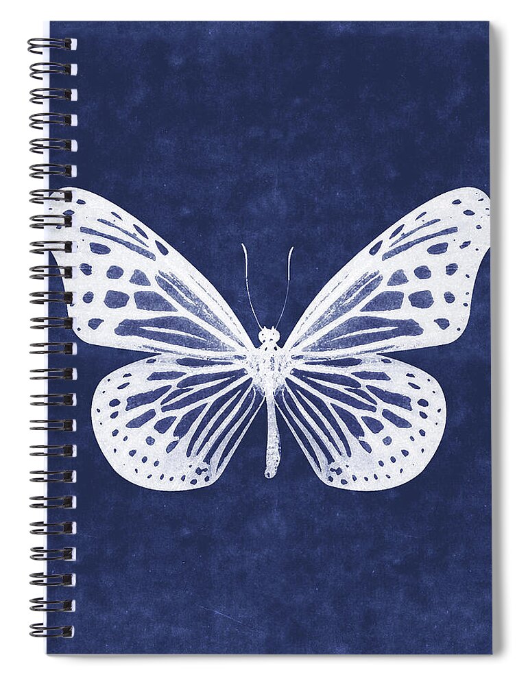Butterfly Spiral Notebook featuring the mixed media White and Indigo Butterfly- Art by Linda Woods by Linda Woods