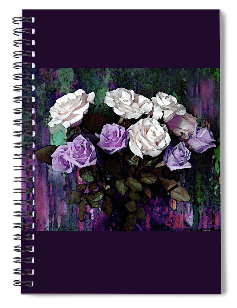 Rose Spiral Notebook featuring the mixed media White and Lavender Rose Bouquet by Corinne Carroll