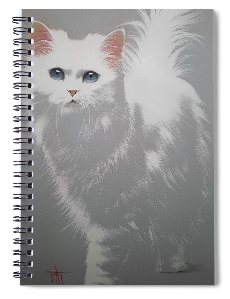 Russian Artists New Wave Spiral Notebook featuring the painting White Angora Cat by Alina Oseeva