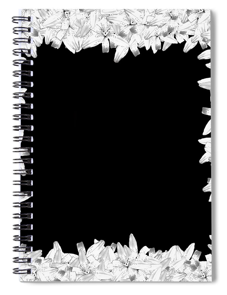  White Spiral Notebook featuring the digital art White Black Lily Flower Frame by Delynn Addams