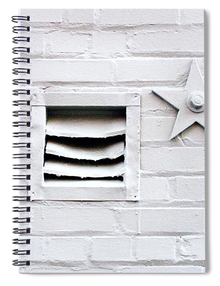 Outdoors Spiral Notebook featuring the photograph White Brick Wall With Vent And Star by Linus Gelber / Alert The Medium