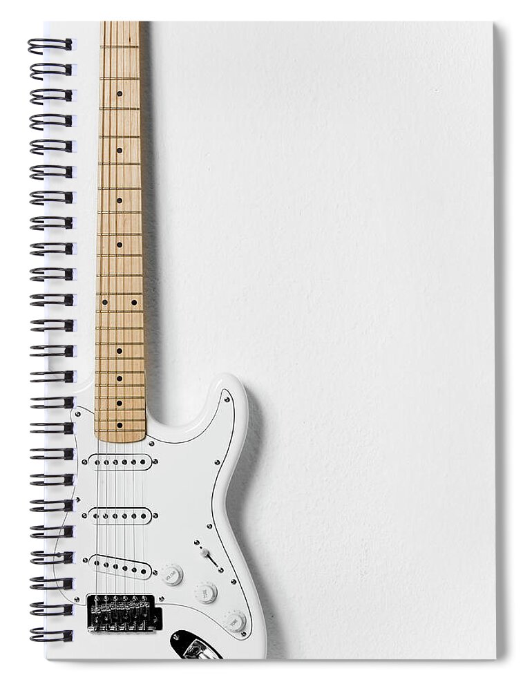White Background Spiral Notebook featuring the photograph White Electric Guitar by Stock4b Creative
