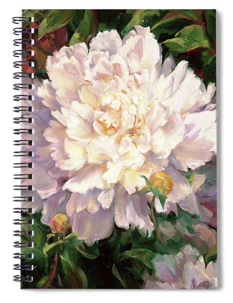 Botanicals Spiral Notebook featuring the painting White Peony II by Laurie Snow Hein