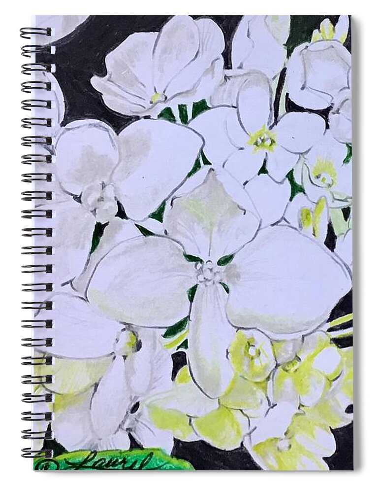 Floral Abstract Spiral Notebook featuring the painting White Pom Poms by Laurel Adams