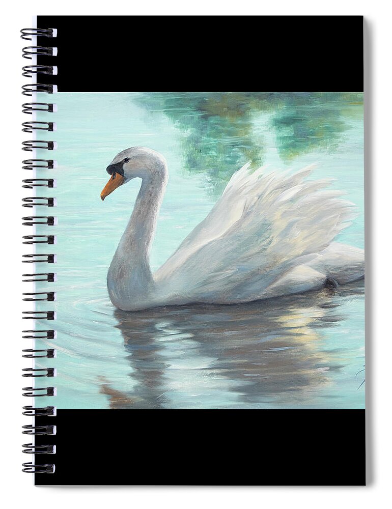 White Swan Spiral Notebook featuring the painting An Elegant White Swan by Lynne Pittard