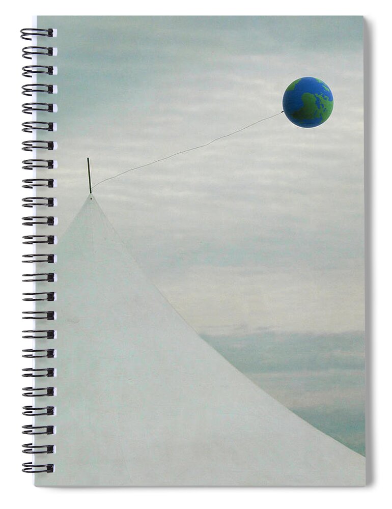 Mid-air Spiral Notebook featuring the photograph White Tent With Earth Balloon by Francois Dion