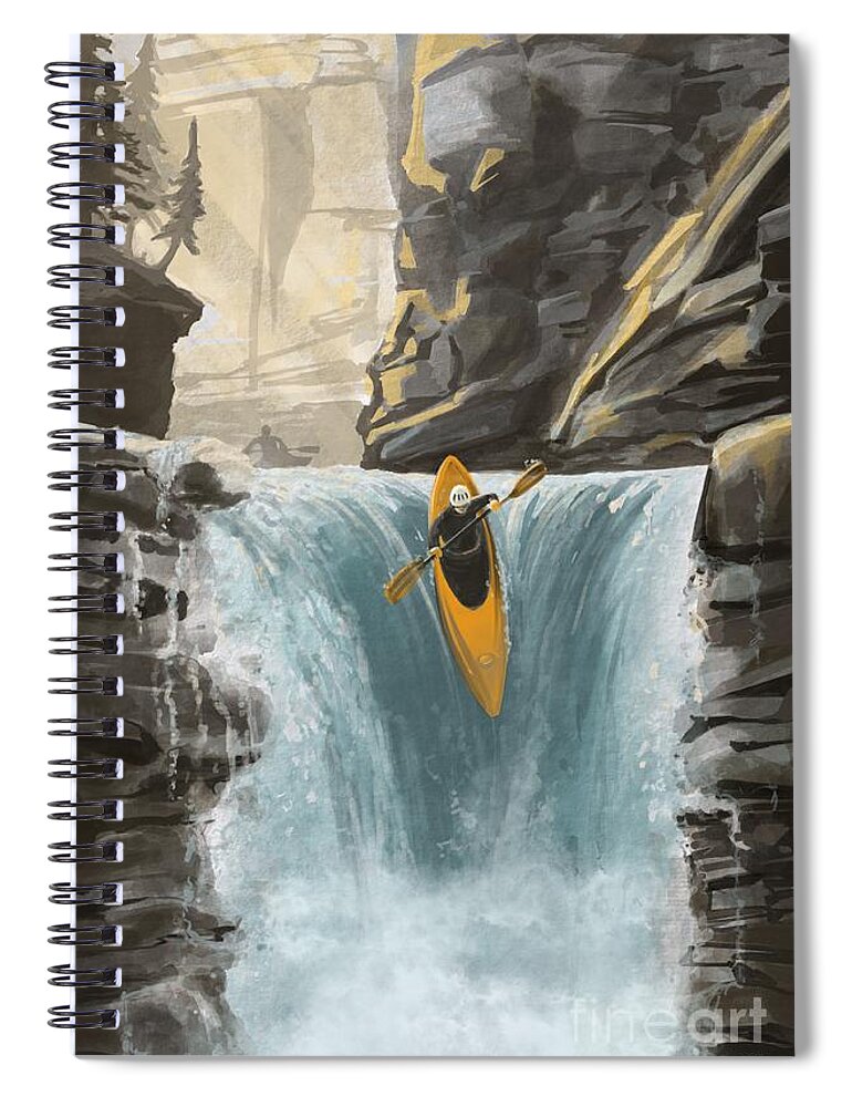 Kayak Spiral Notebook featuring the painting White water kayaking by Sassan Filsoof