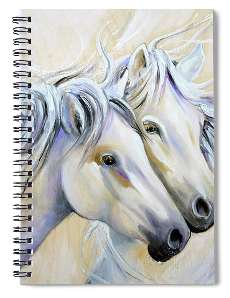 White Horse Painting Spiral Notebook featuring the painting White Wind by Laurie Pace