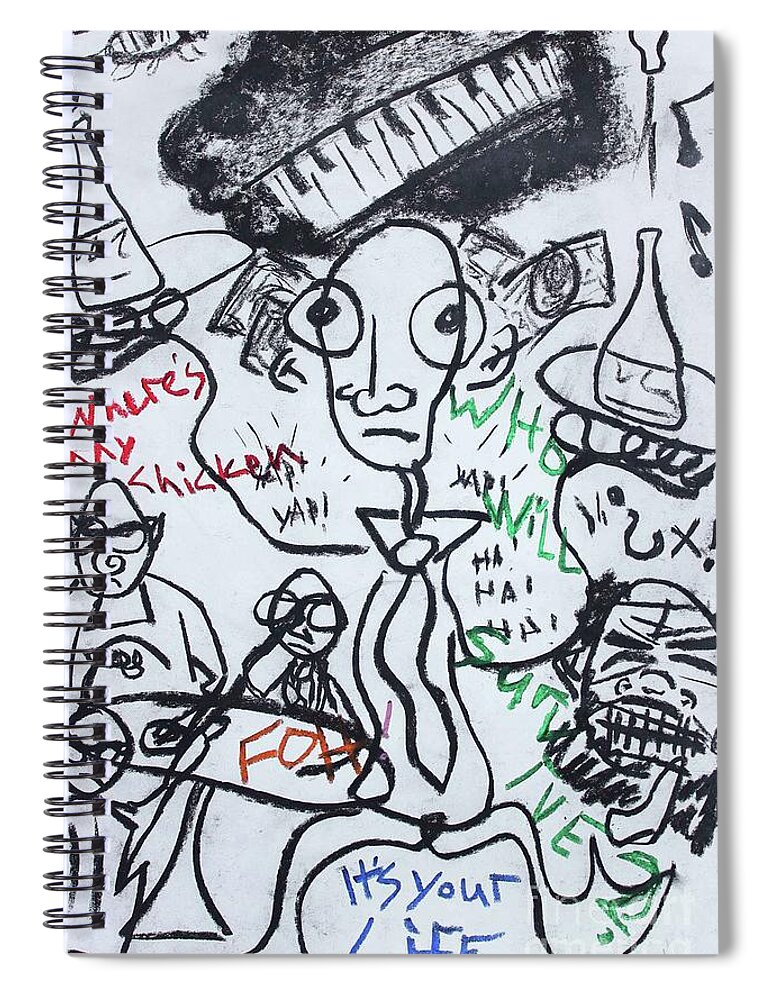 Charcoal Spiral Notebook featuring the pastel Who Will Survive In America by Odalo Wasikhongo