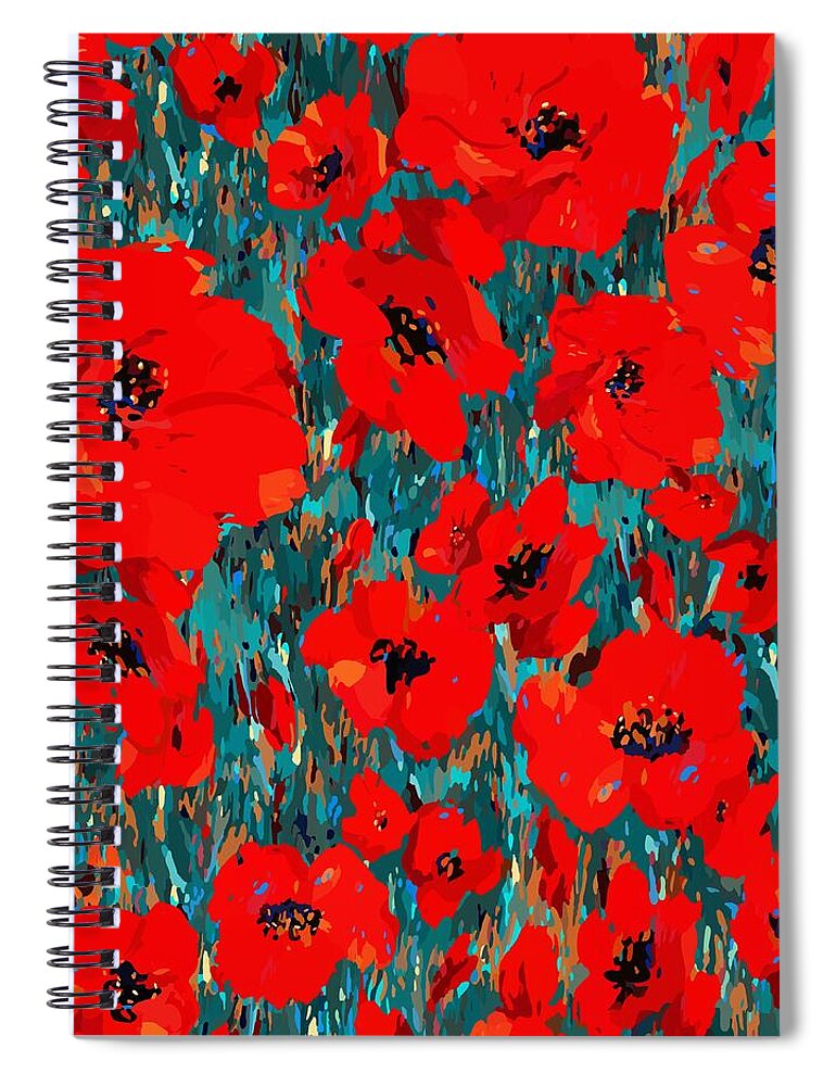 Red Poppies Spiral Notebook featuring the digital art Wild Red Poppies by L Diane Johnson