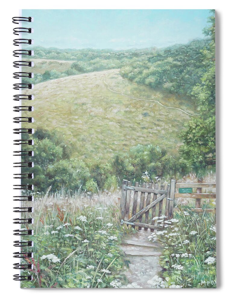 Hill Spiral Notebook featuring the painting Winchester Hill area in Hampshire during summer by Martin Davey