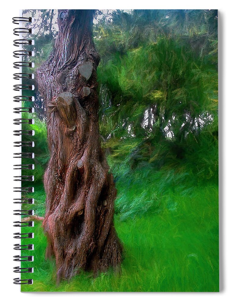 Tree Spiral Notebook featuring the photograph Wind in the Cedar by Wayne King