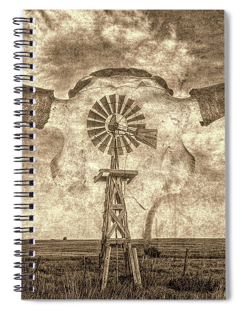 Kansas Spiral Notebook featuring the photograph Windmill and Bison 001 by Rob Graham