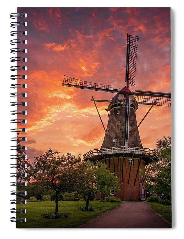 De Zwaan Spiral Notebook featuring the photograph Windmill Sunrise, Holland, Michigan by Liesl Walsh