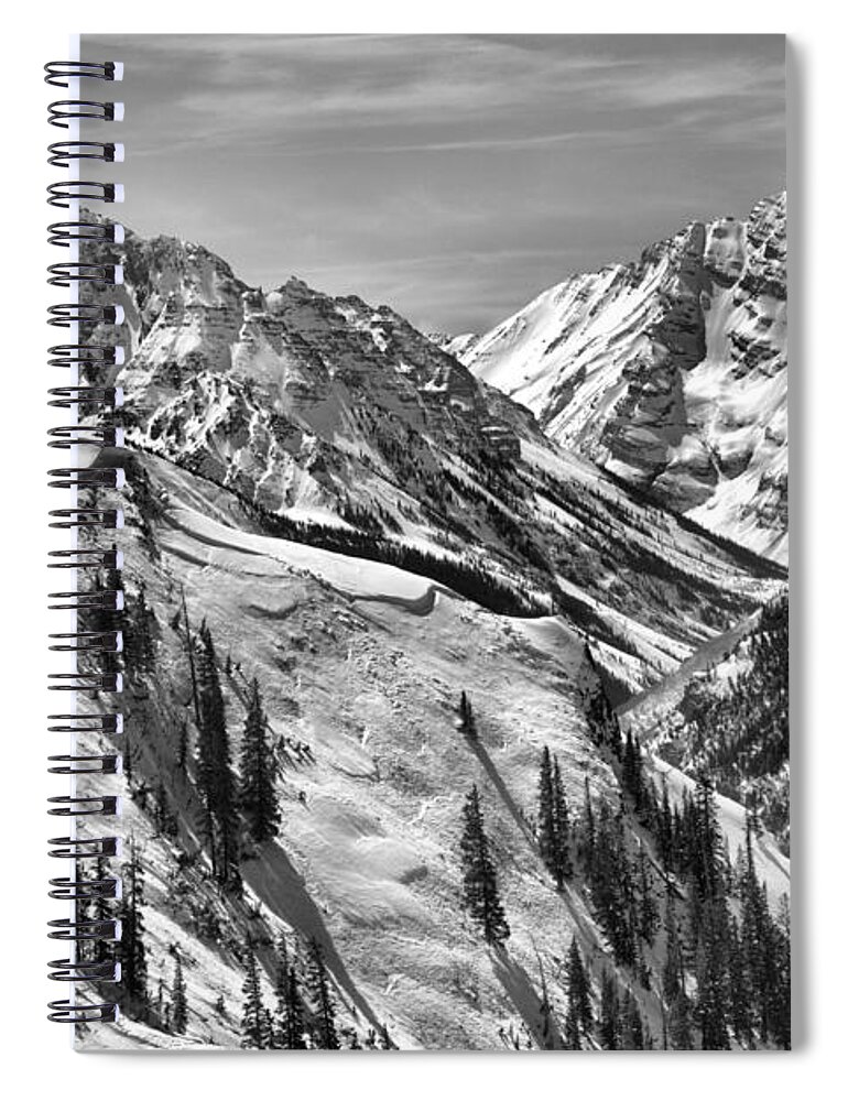 Maroon Bells Spiral Notebook featuring the photograph Winter At Maroon Bells Black And White by Adam Jewell