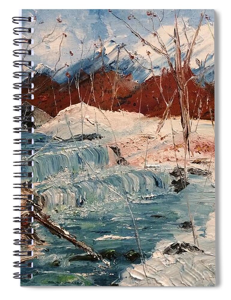 Stream Spiral Notebook featuring the painting Winter Stream by Denise Tomasura