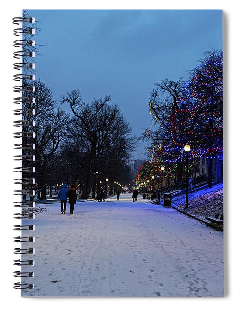 Boston Spiral Notebook featuring the photograph Winter Stroll through the Boston Common Christmas Lights Boston MA by Toby McGuire