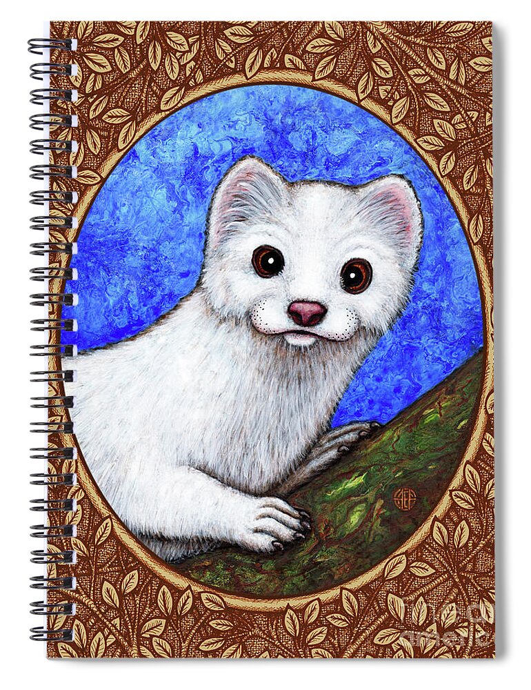 Animal Portrait Spiral Notebook featuring the painting Winter Weasel Portrait - Brown Border by Amy E Fraser