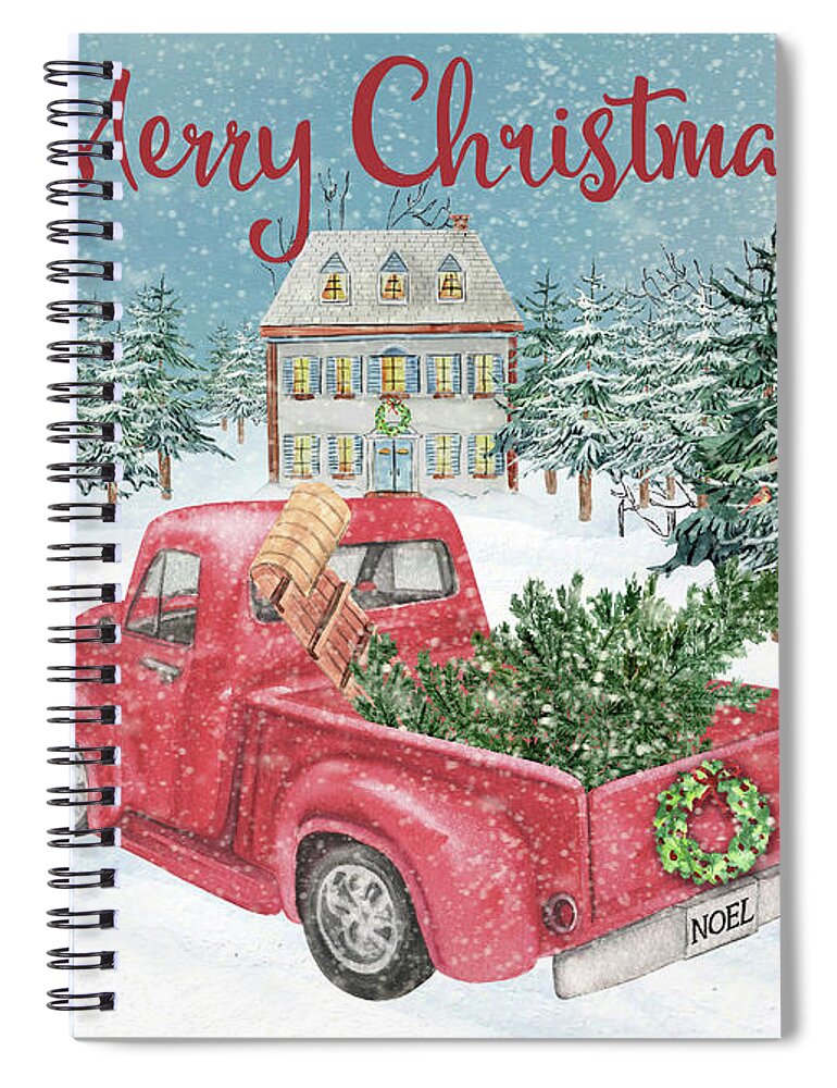 Christmas Spiral Notebook featuring the painting Winterland Truck by Jean Plout