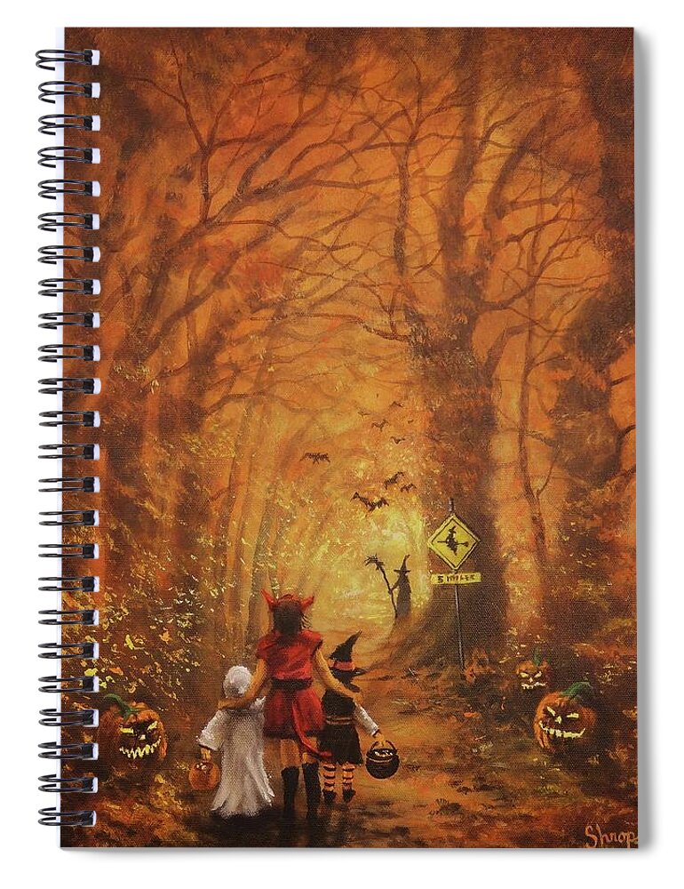 Halloween Spiral Notebook featuring the painting Witch Crossing Ahead by Tom Shropshire