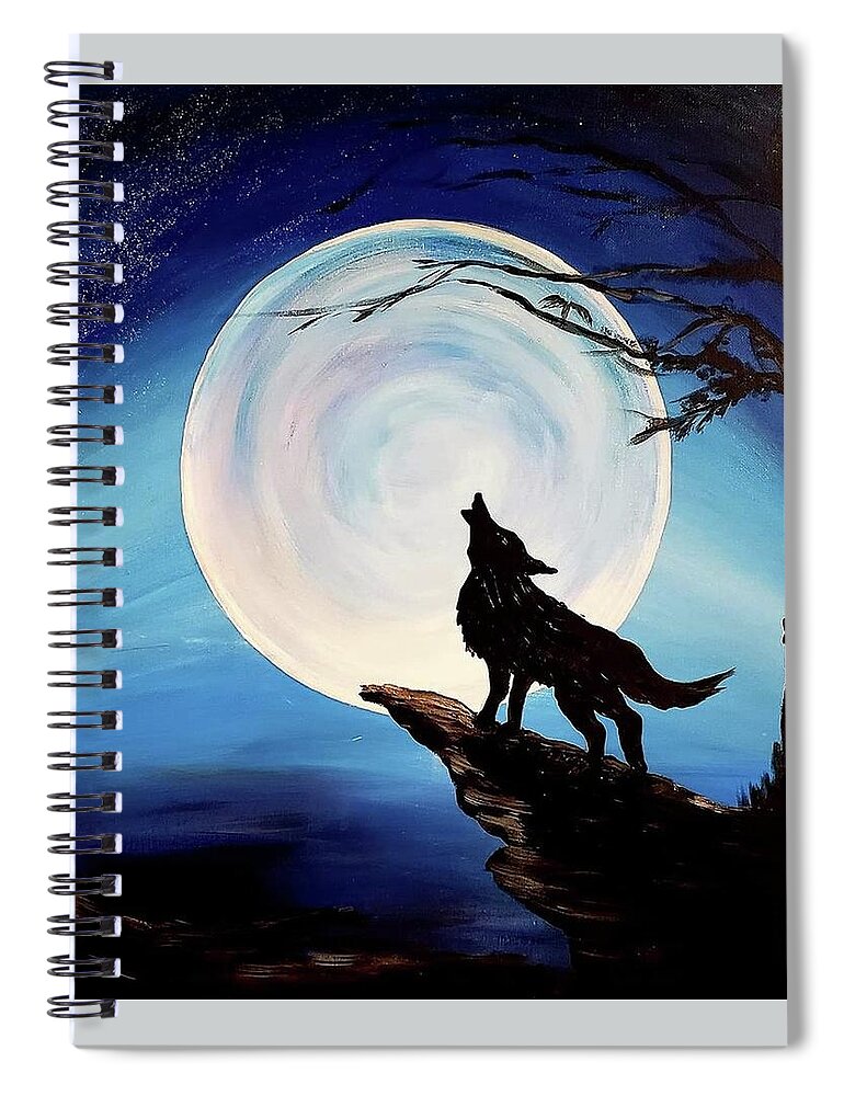 Moon Spiral Notebook featuring the painting Wolf Howling by Lynne McQueen