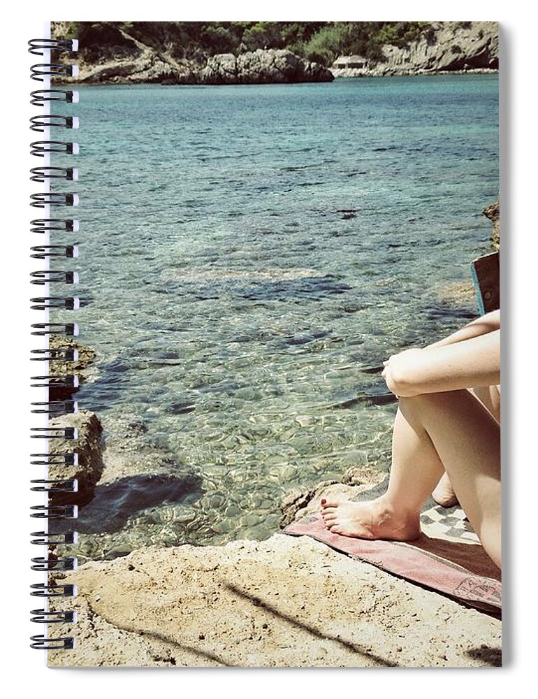 Shadow Spiral Notebook featuring the photograph Woman At The Beach With Hat by Image Taken By Mayte Torres