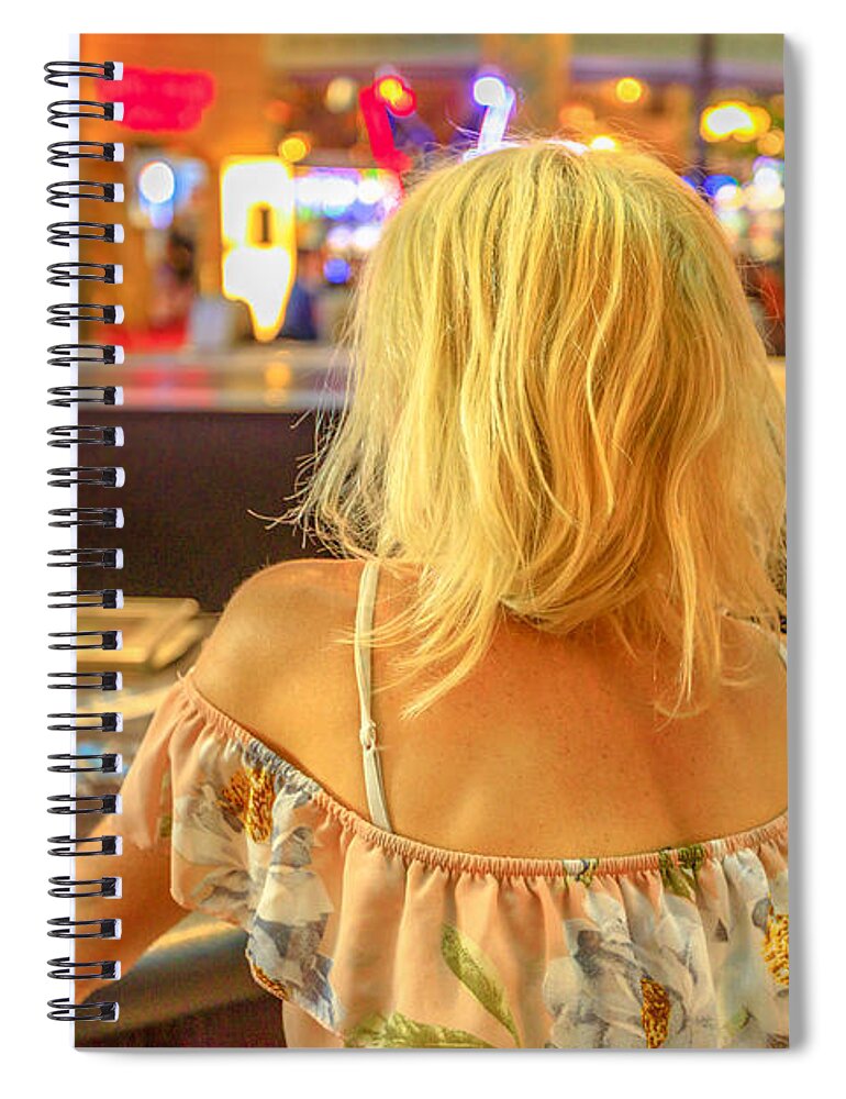 Las Vegas Spiral Notebook featuring the photograph Woman gambling at blackjack table by Benny Marty