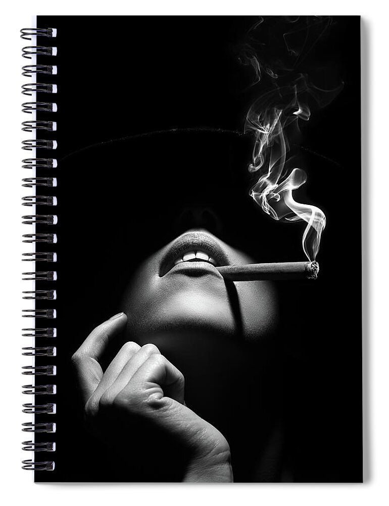 #faatoppicks Spiral Notebook featuring the photograph Woman smoking a cigar by Johan Swanepoel