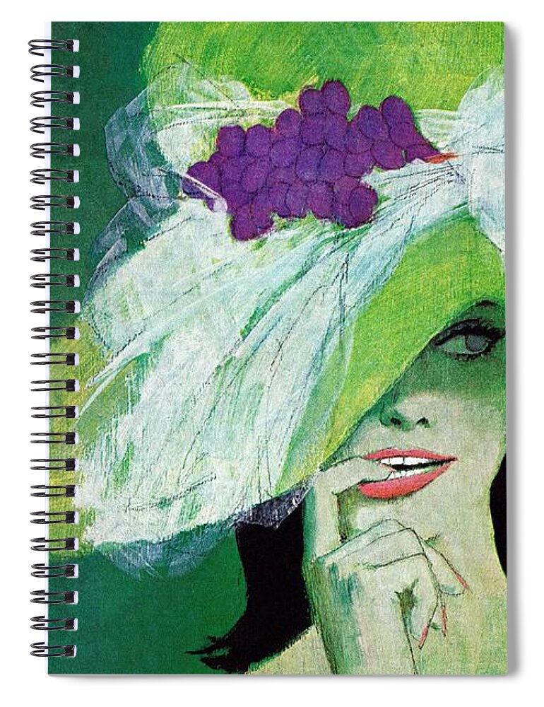 Art Spiral Notebook featuring the drawing Woman With Green Hat. by Coby Whitmore