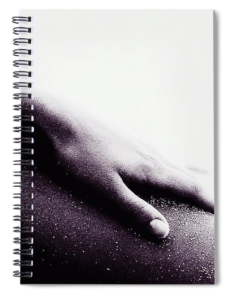 People Spiral Notebook featuring the photograph Womans Hand Resting On Leg, Close-up B&w by Jerome Tisne