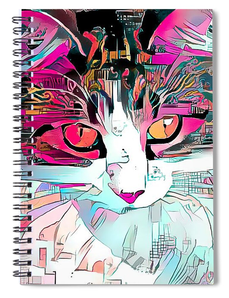 Pink Spiral Notebook featuring the digital art Wonderful Cat Art Pink by Don Northup