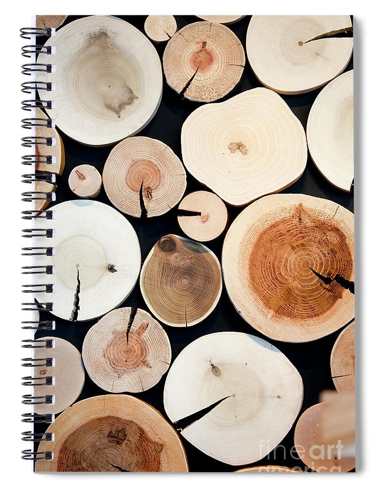 Material Spiral Notebook featuring the photograph Wood Cross Section Collection by Digipub