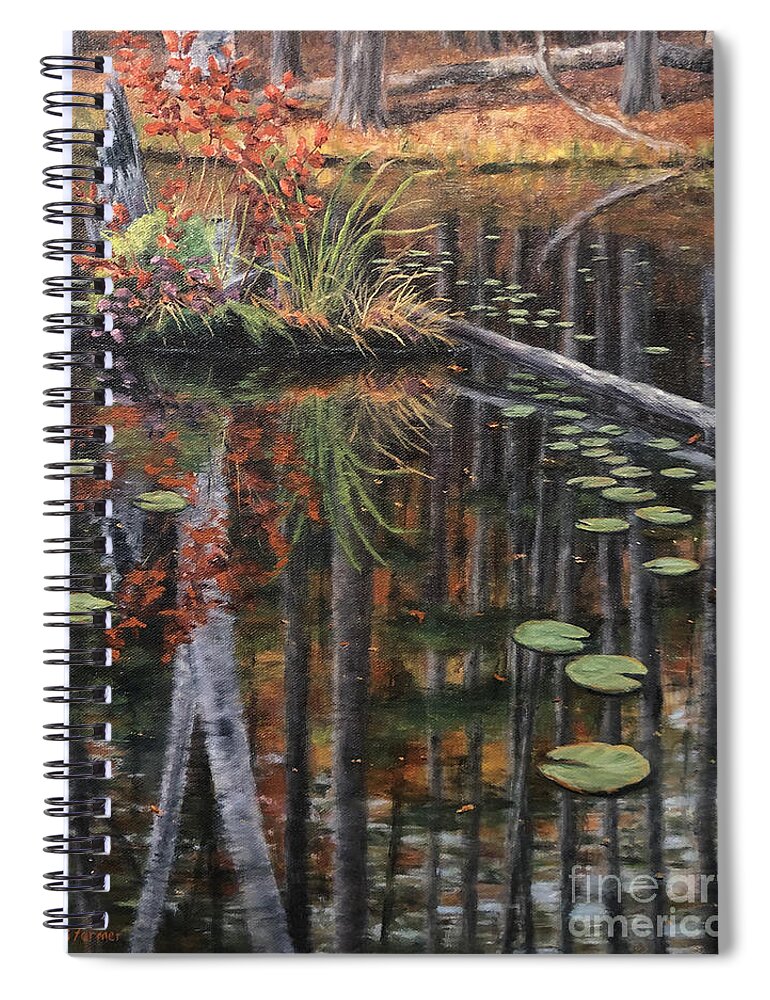Woodland Spiral Notebook featuring the painting Wooded Reflections Lily Pads by Elaine Farmer