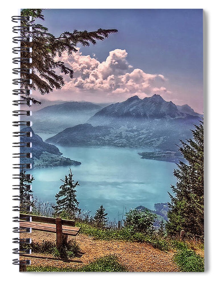 Switzerland Spiral Notebook featuring the photograph Wooden Bench by Hanny Heim