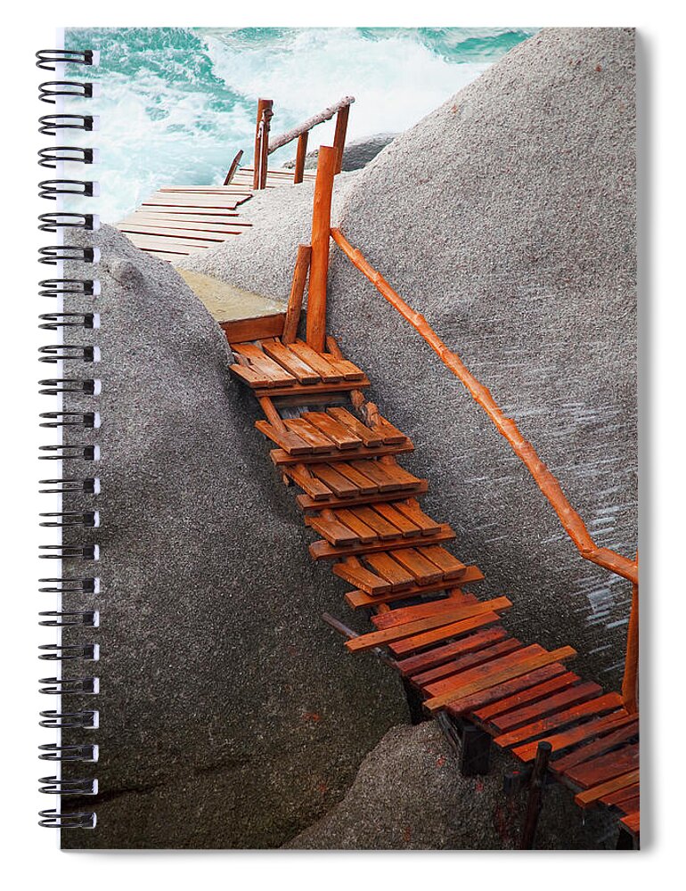 Steps Spiral Notebook featuring the photograph Wooden Boardwalk On The Rocks Along The by Design Pics / Blake Kent