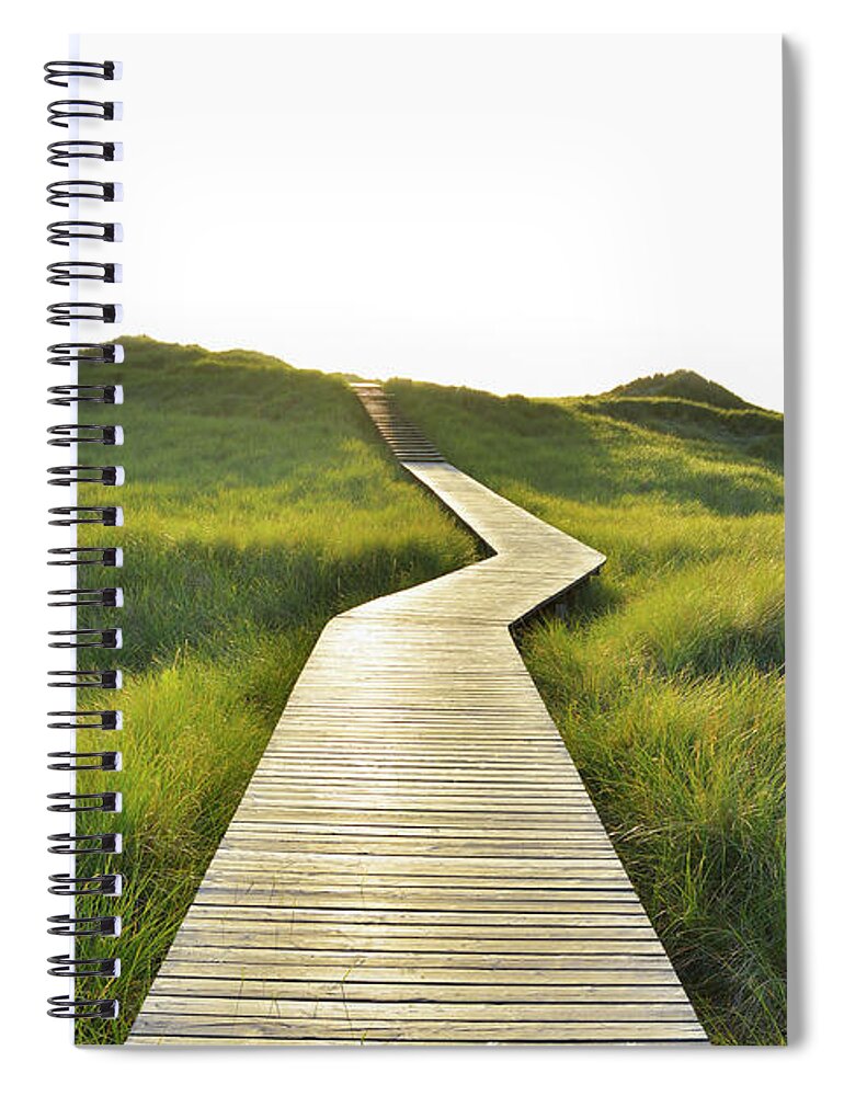 Grass Spiral Notebook featuring the photograph Wooden Walkway Through Dunes by Raimund Linke