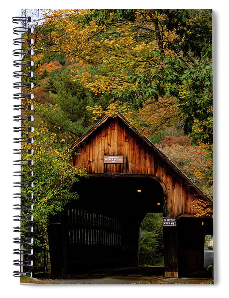Woodstock Vermont Covered Bridge Spiral Notebook featuring the photograph Woodstock Vermont Fall Colors by Jeff Folger