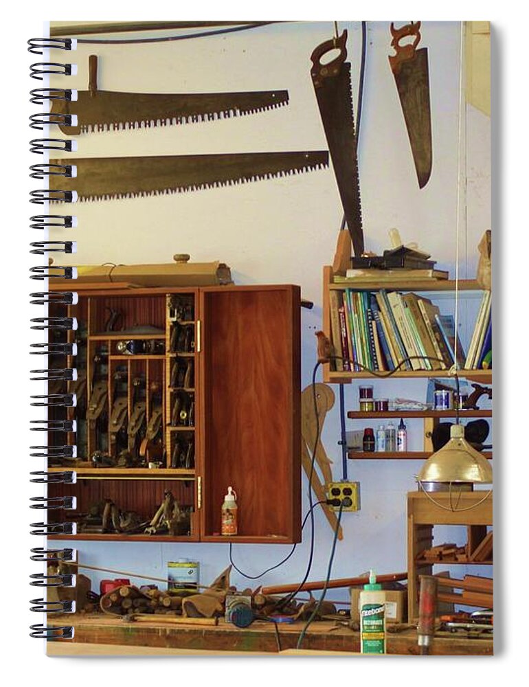 Wood Spiral Notebook featuring the photograph Woodwork shop tools by Fred Bailey