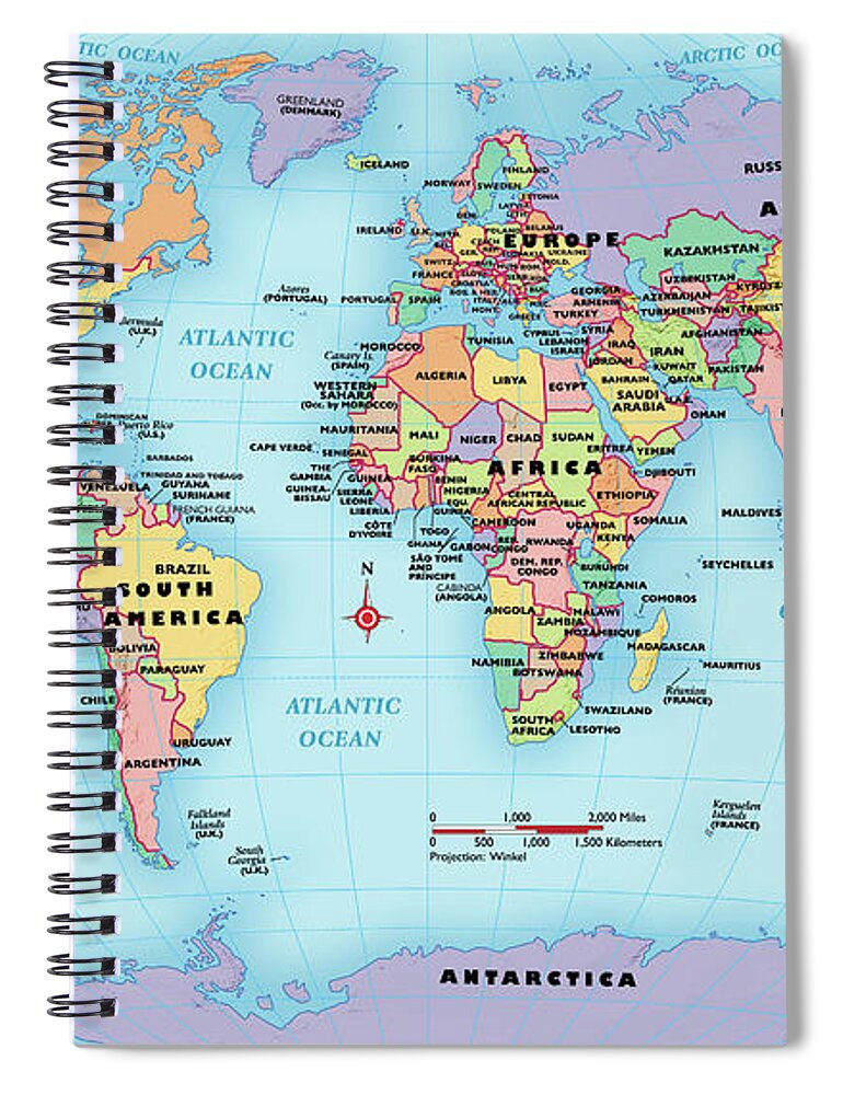 World Map, Continent And Country Labels Spiral Notebook by Globe
