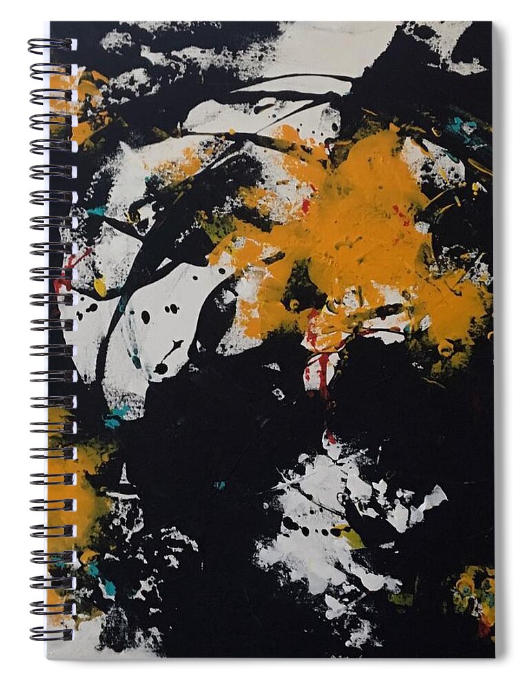 Acrylic Abstract Art Painting Canvas Spiral Notebook featuring the painting Yellow and Black by Suzzanna Frank