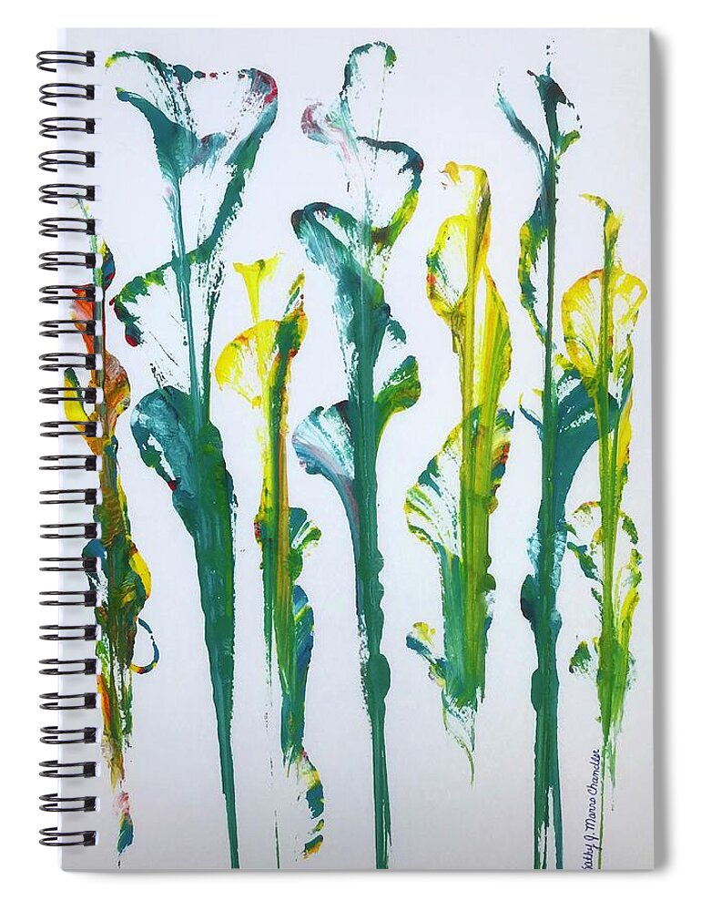 Movie Prop Spiral Notebook featuring the painting Yellow Blue Lillies by Kathy Marrs Chandler