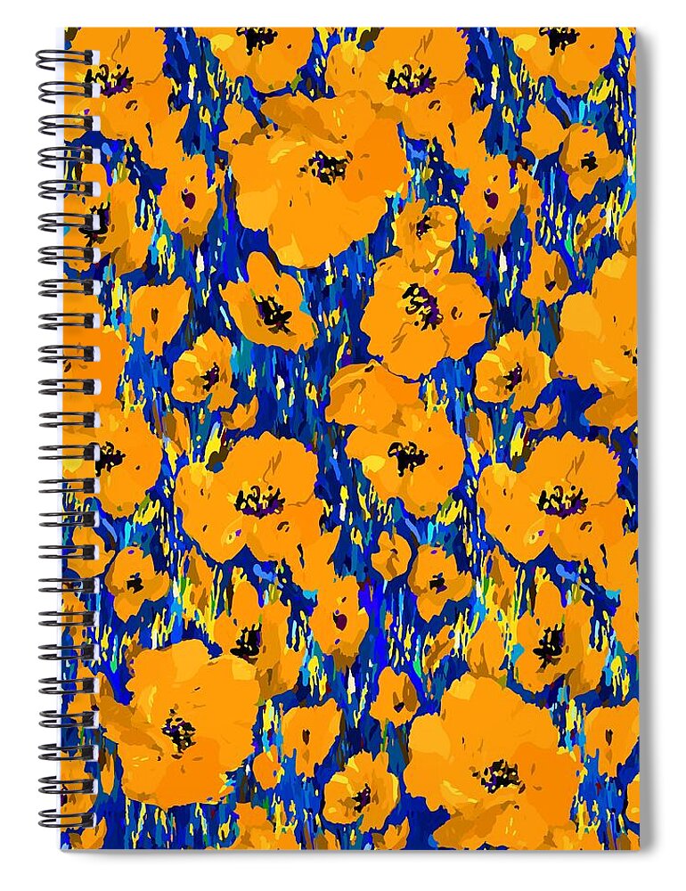 Xmp Spiral Notebook featuring the digital art Yellow Orange Poppies by L Diane Johnson