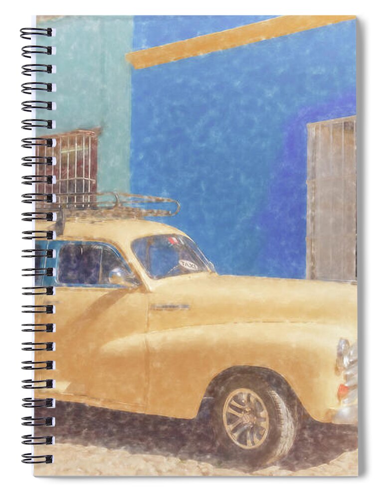 Yellow Spiral Notebook featuring the photograph Yellow Taxi Trinidad Cuba II by Joan Carroll
